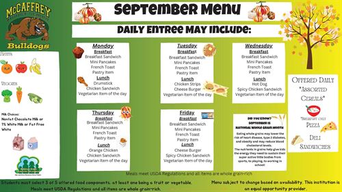 McCaffrey Middle September Menu